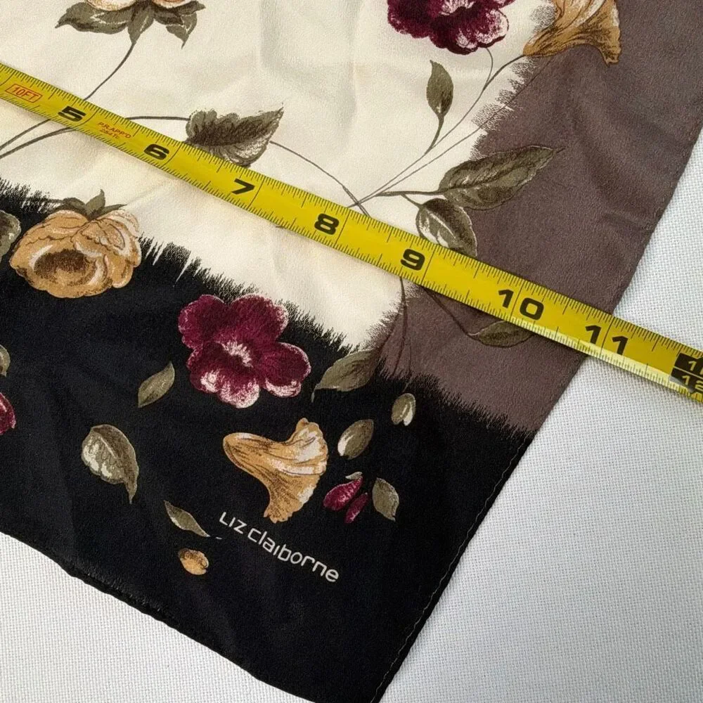 Liz Claiborne Vintage Silk Scarf Flowers Cream and Taupe